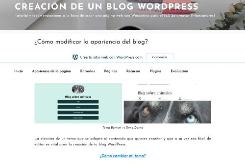 Portada de la web Wordpress para la creacin de blogs